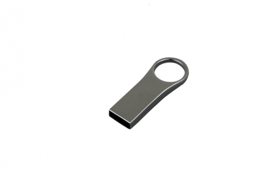 USB 2.0- флешка на 32 Гб с мини чипом, компактный дизайн с большим круглым отверстием, серебристый, металл