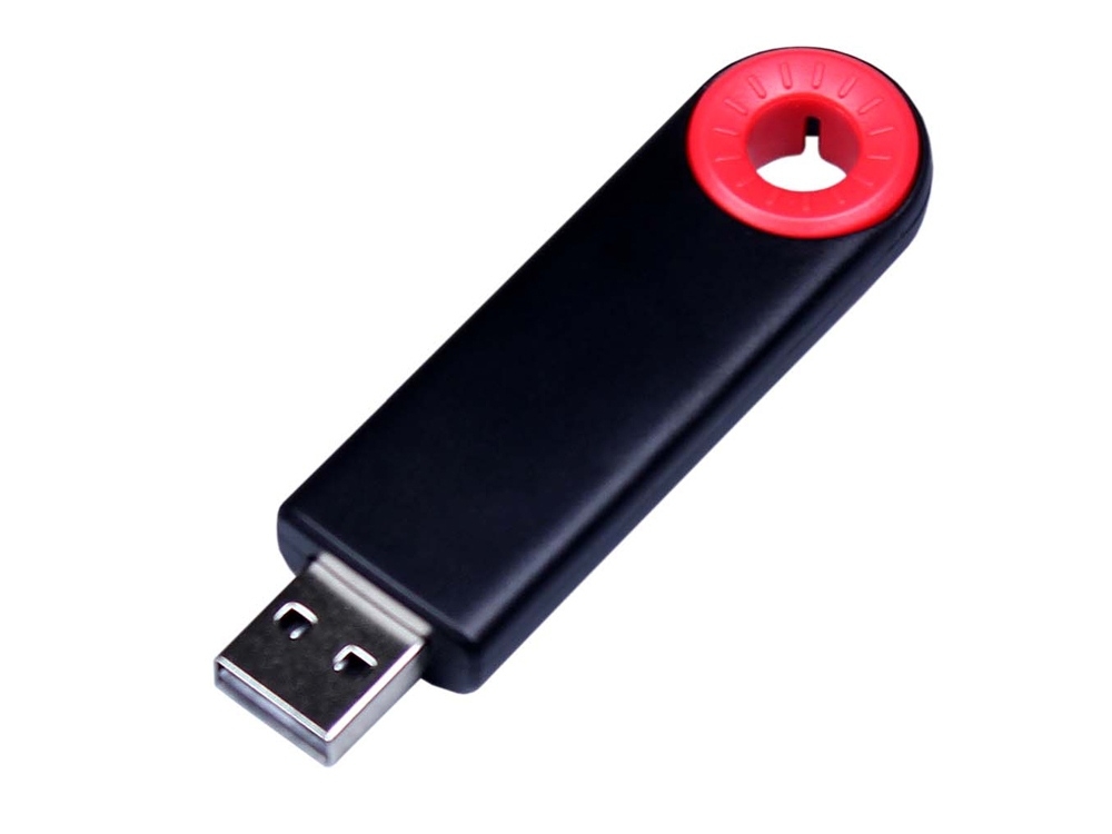 USB 2.0- флешка промо на 32 Гб прямоугольной формы, выдвижной механизм, черный, красный, пластик