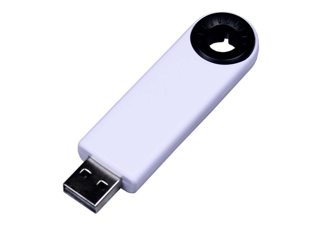 USB 2.0- флешка промо на 32 Гб прямоугольной формы, выдвижной механизм, черный, белый, пластик