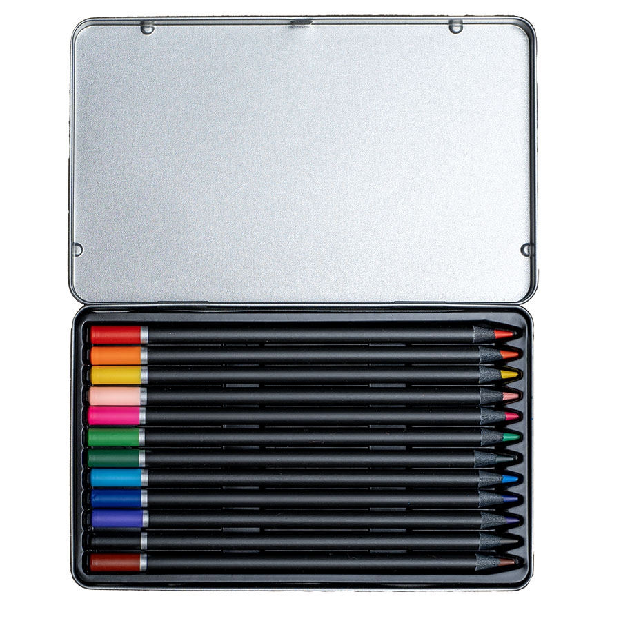 Набор цветных карандашей PROFESSIONAL, 12 цветов,  в металлической коробке, дерево, серебристый
