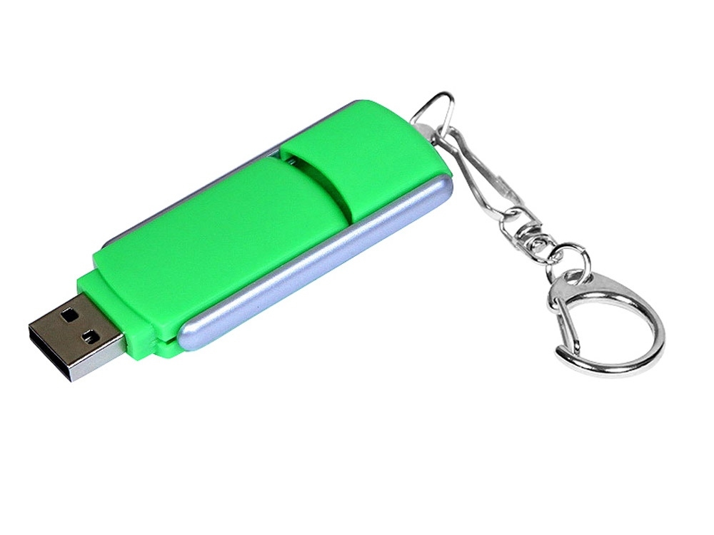 USB 2.0- флешка промо на 16 Гб с прямоугольной формы с выдвижным механизмом, зеленый, серебристый, пластик
