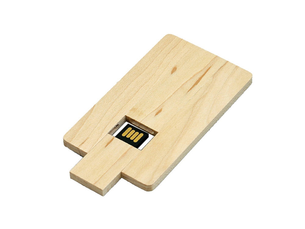 USB 2.0- флешка на 8 Гб в виде деревянной карточки с выдвижным механизмом, натуральный, дерево