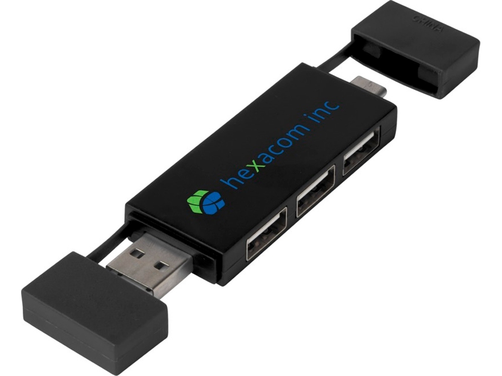 Двойной USB 2.0-хаб «Mulan», черный, пластик