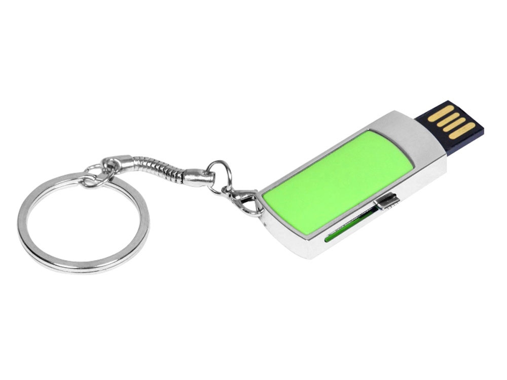 USB 2.0- флешка на 8 Гб с выдвижным механизмом и мини чипом, зеленый, серебристый, металл