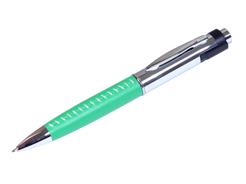 USB 2.0- флешка на 64 Гб в виде ручки с мини чипом, зеленый, серебристый, кожзам