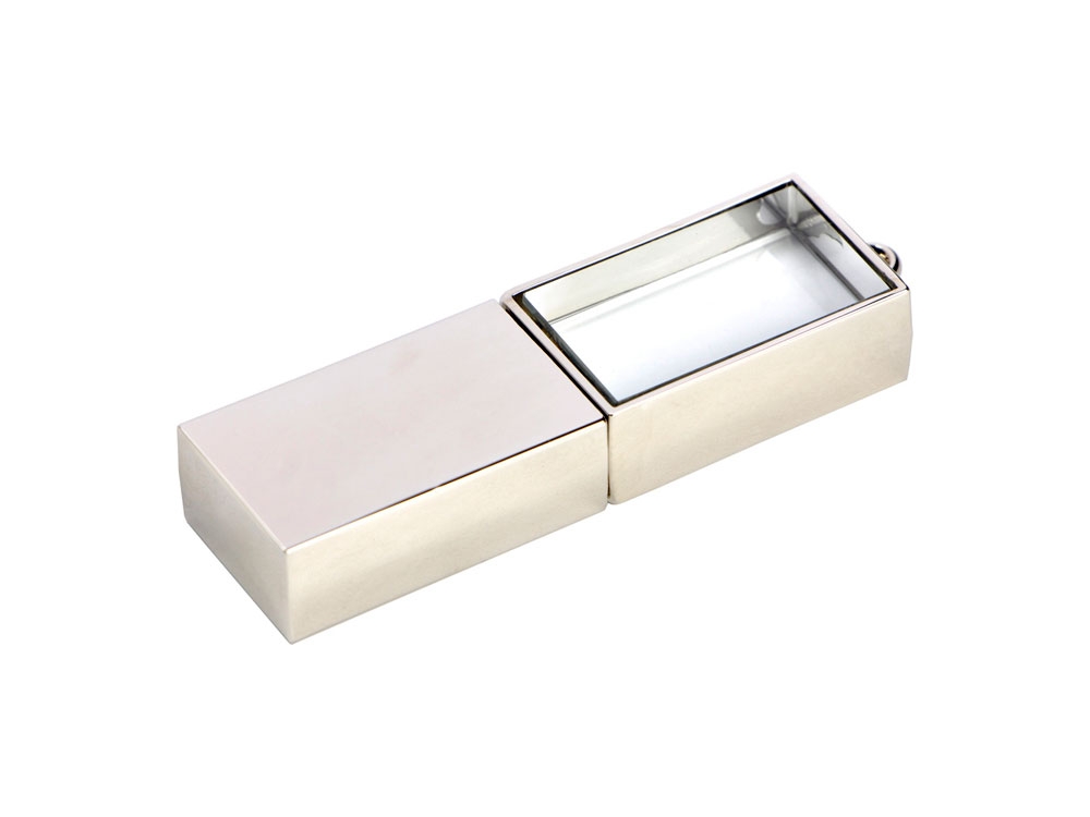 USB 2.0- флешка на 512 Мб кристалл в металле, серебристый, металл, стекло