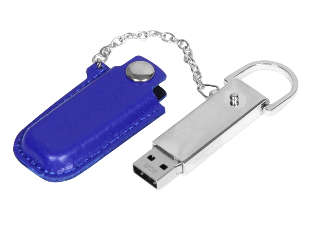 USB 2.0- флешка на 32 Гб в массивном корпусе с кожаным чехлом, серебристый, кожа