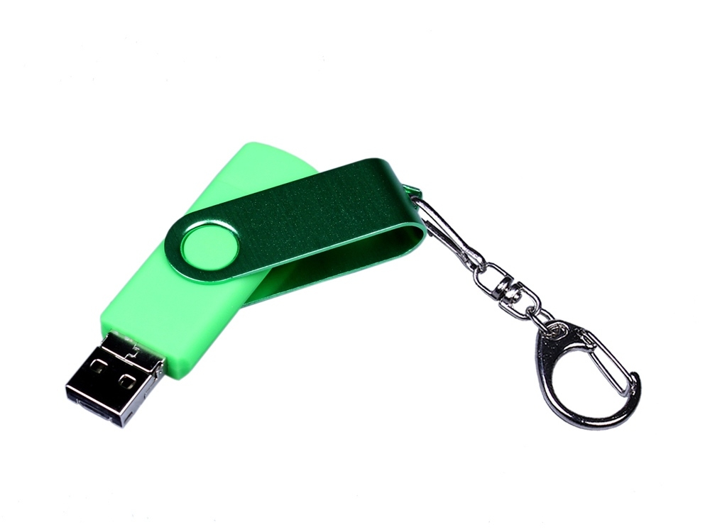 USB 2.0/micro USB/Type-С- флешка на 32 Гб 3-в-1 с поворотным механизмом, зеленый, пластик
