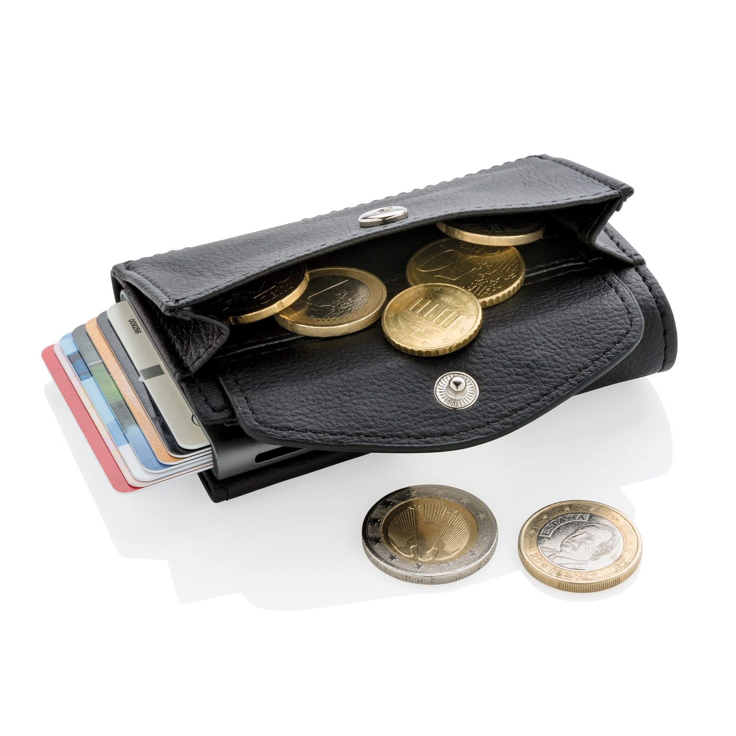 Кошелек с отделением для монет и держателем для карт C-Secure RFID, черный, polyurethane; алюминий
