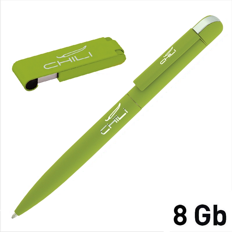 Набор ручка "Jupiter" + флеш-карта "Case" 8 Гб в футляре, зеленое яблоко, покрытие soft touch, зеленый, металл/soft touch