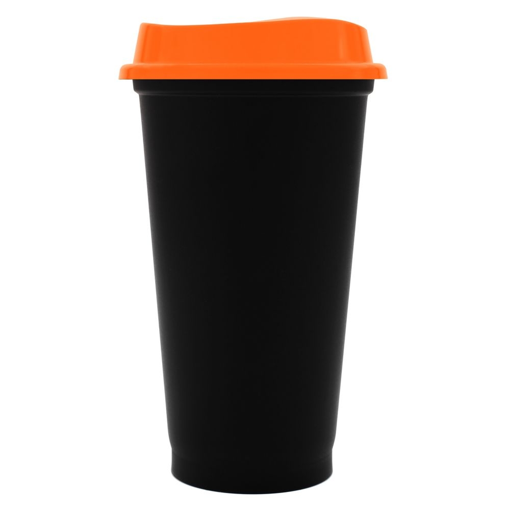 Стакан с крышкой Color Cap Black, черный с оранжевым, черный, оранжевый, полипропилен