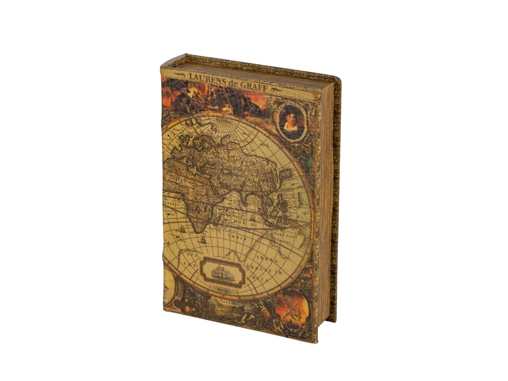 Подарочная коробка "Карта мира" L, коричневый, кожзам