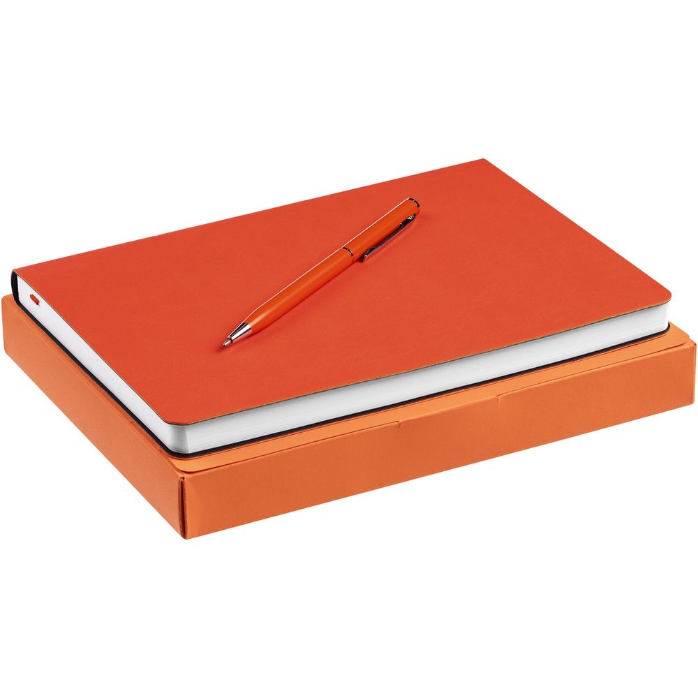 Набор Romano, оранжевый, оранжевый, ежедневник - искусственная кожа; ручка - металл; коробка - картон