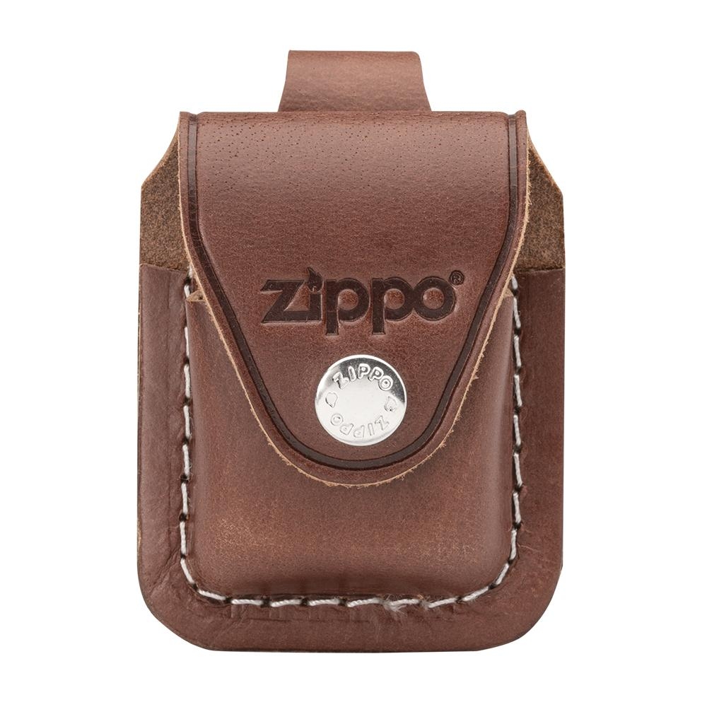 Чехол ZIPPO для широкой зажигалки, кожа, с кожаным фиксатором на ремень, коричневый, 57x30x75 мм, коричневый