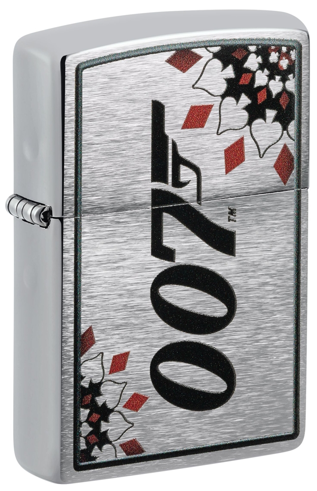 Зажигалка ZIPPO James Bond™ с покрытием Brushed Chrome, латунь/сталь, серебристая, 38x13x57 мм, серебристый