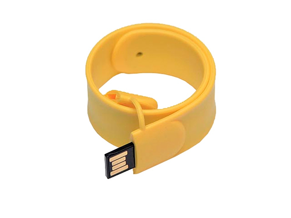 USB 2.0- флешка на 16 Гб в виде браслета, желтый, силикон