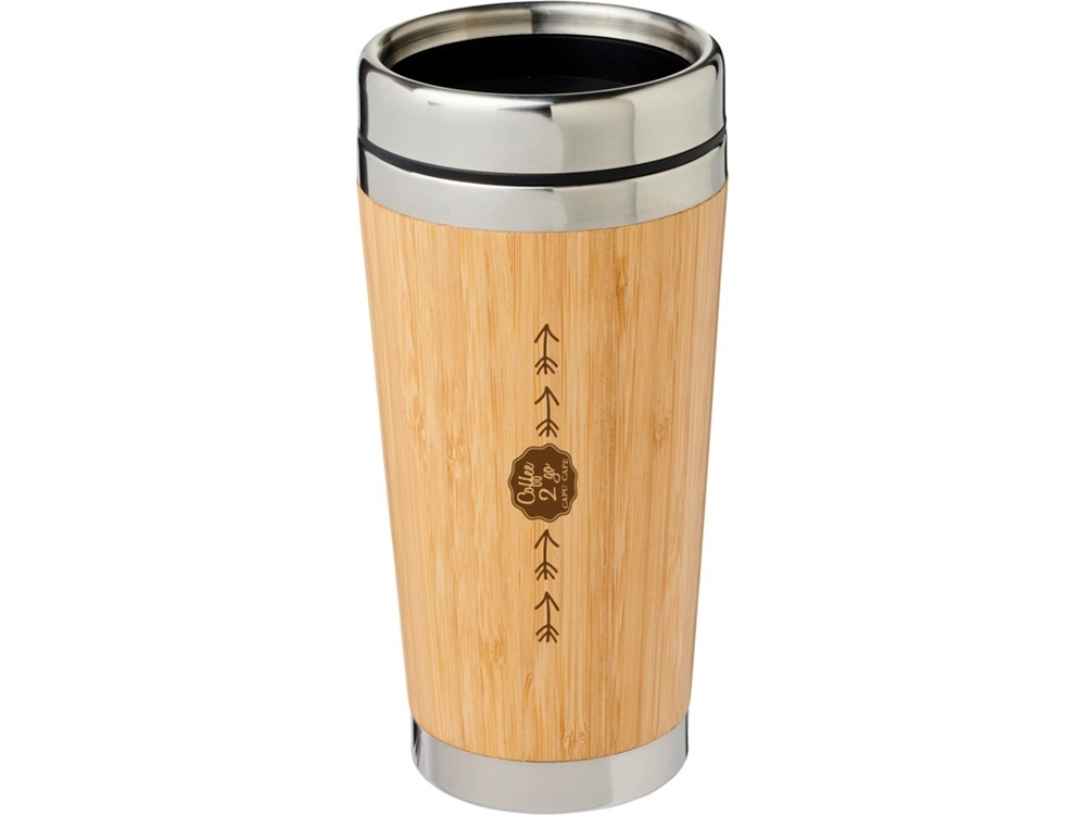 Термостакан «Bambus» с бамбуковой отделкой, коричневый, металл