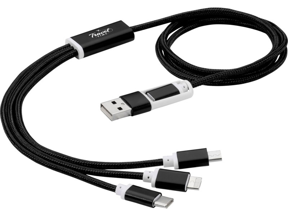 Универсальный зарядный кабель 3-в-1 с двойным входом, черный, полиэстер
