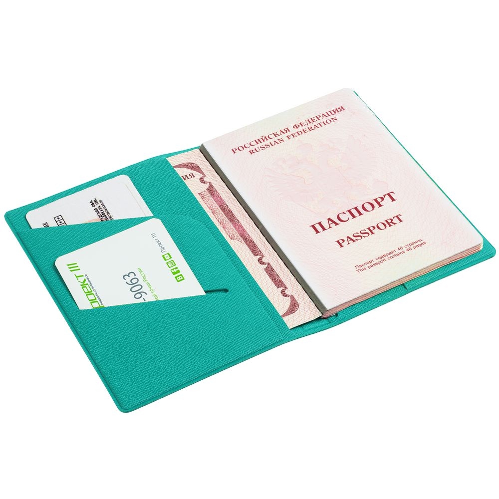 Обложка для паспорта Devon, бирюзовая, бирюзовый, кожзам