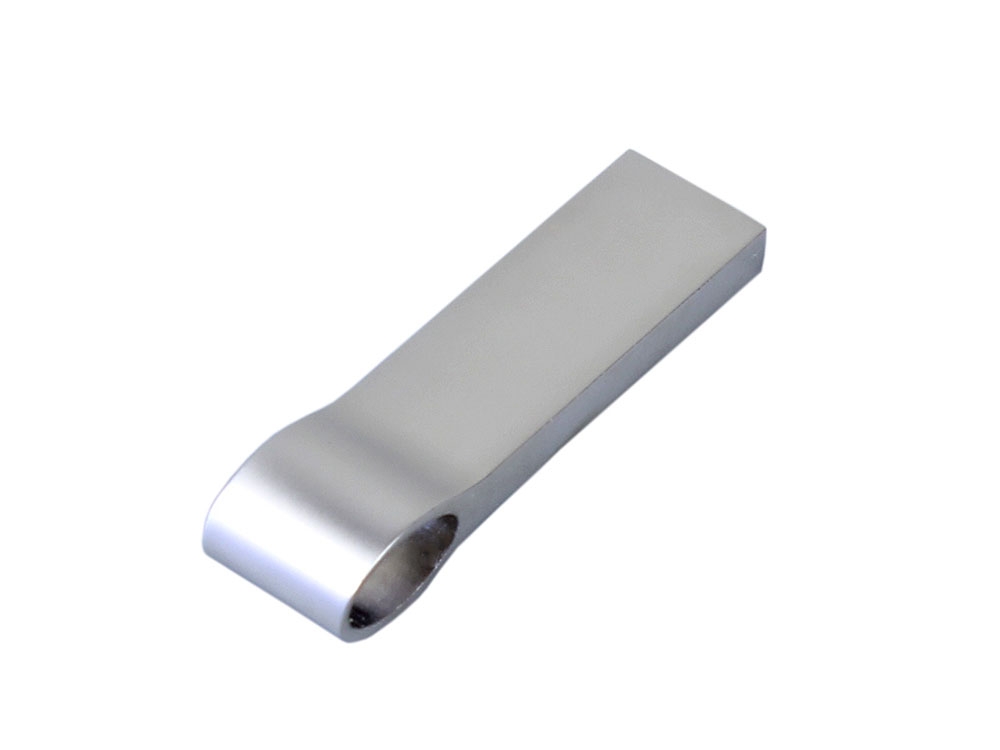 USB 2.0-флешка на 32 Гб с мини чипом и боковым отверстием для цепочки, серебристый, металл