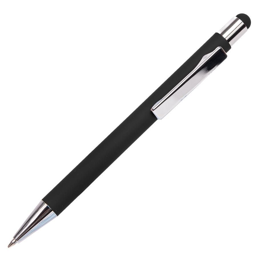 Ручка шариковая FACTOR TOUCH со стилусом, черный/серебро, металл, пластик, софт-покрытие