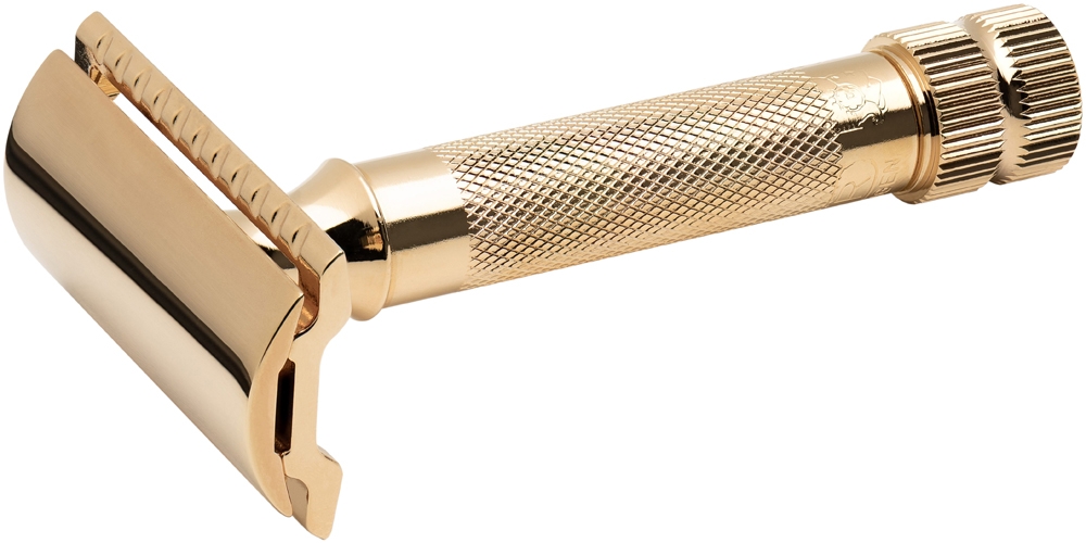 Станок Т- образный для бритья MERKUR хромированный, золотистый цвет, прямой срез, короткая ручка, металл