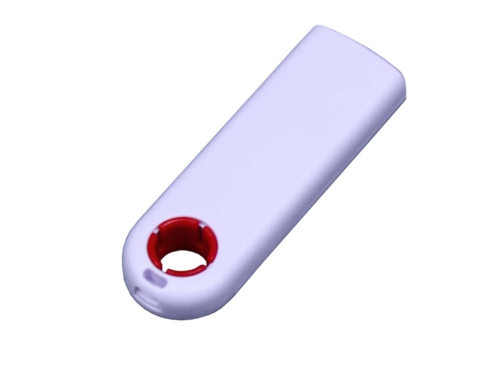 USB 2.0- флешка промо на 16 Гб прямоугольной формы, выдвижной механизм, белый, красный, пластик