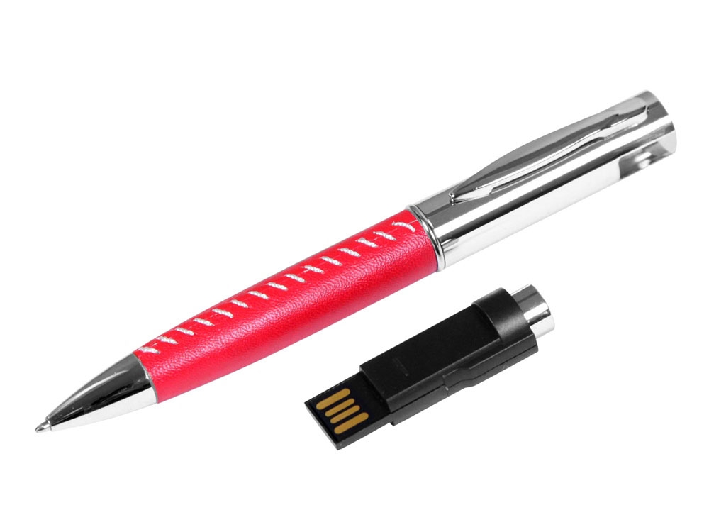 USB 2.0- флешка на 8 Гб в виде ручки с мини чипом, красный, серебристый, металл