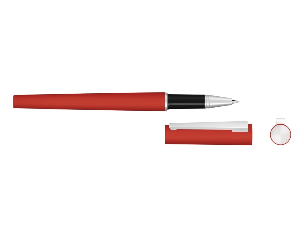 Ручка металлическая роллер «Brush R GUM» soft-touch с зеркальной гравировкой, красный, soft touch