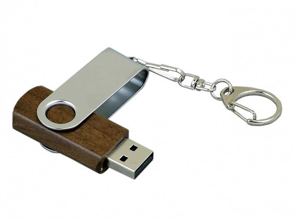 USB 3.0- флешка промо на 32 Гб с поворотным механизмом, коричневый, серебристый, дерево, металл