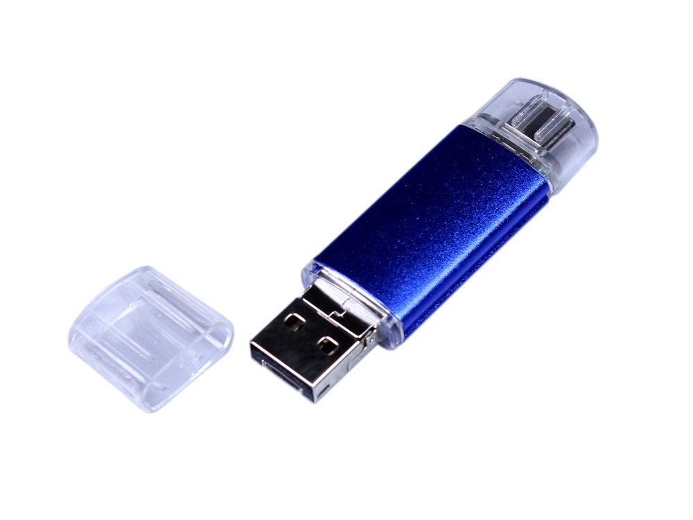 USB 2.0/micro USB/Type-C- флешка на 16 Гб, синий, металл