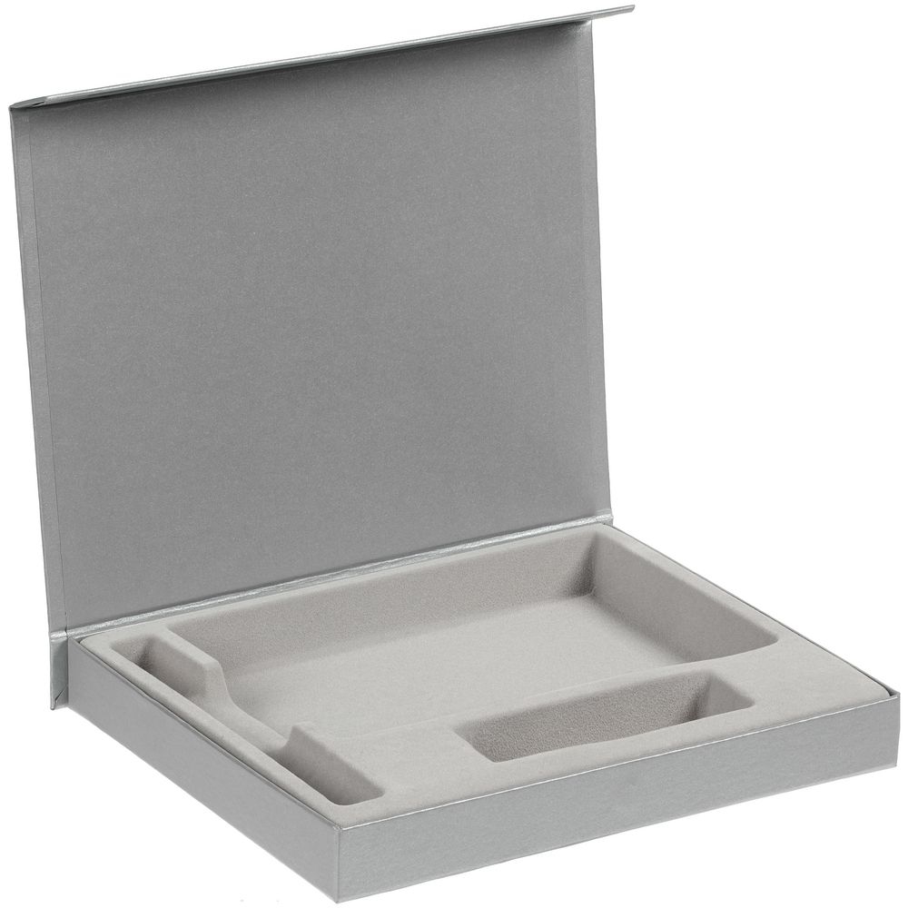 Коробка Doc под блокнот, аккумулятор и ручку, серебристая, серебристый, картон