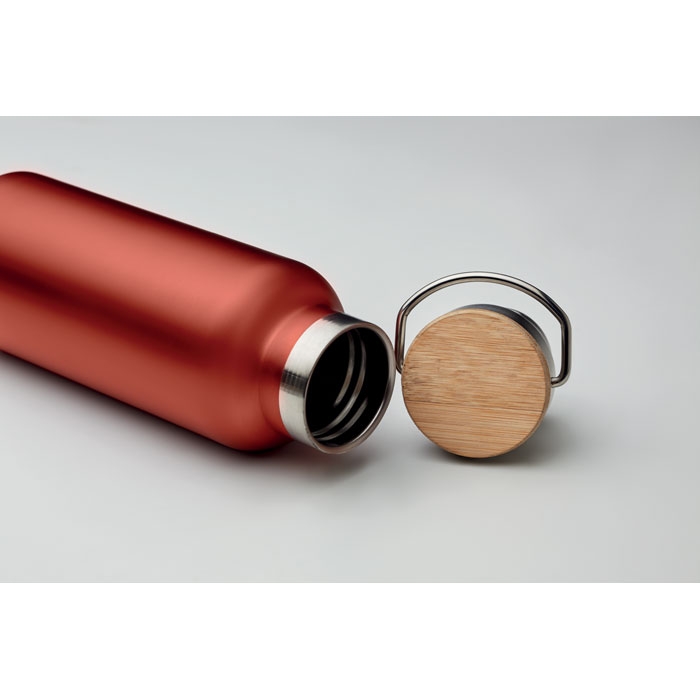 Термос двустенчатый 500мл, красный, металл / нержавеющая сталь  / бамбук