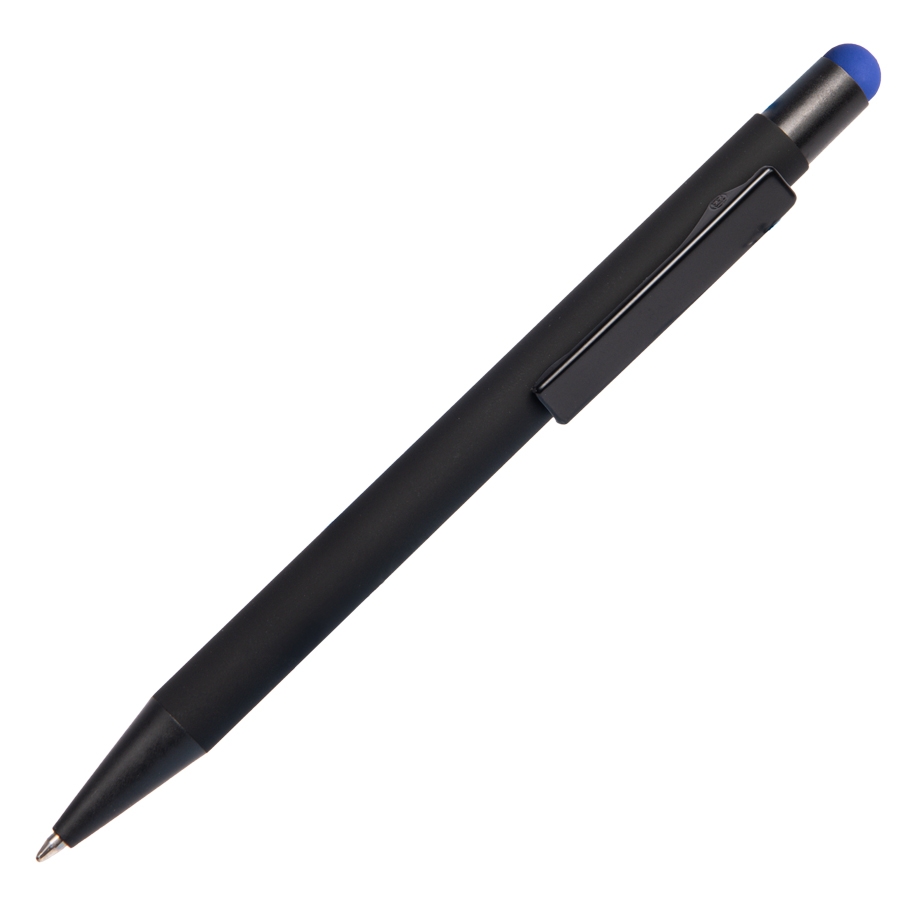 Ручка шариковая FACTOR BLACK со стилусом, черный/синий, металл, пластик, софт-покрытие