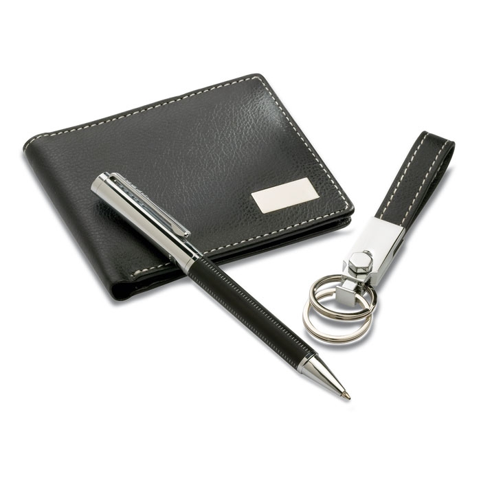 Набор: ручка, брелок и портмоне, черный, pu (полиуретан)