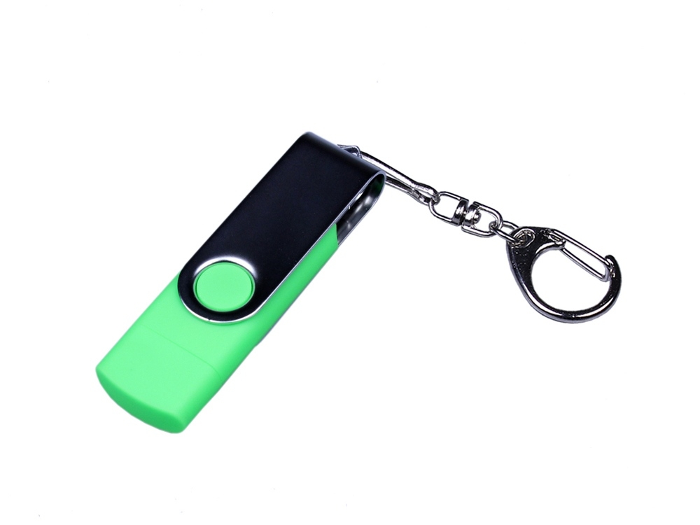 USB 2.0/micro USB/Type-C- флешка на 64 Гб c поворотным механизмом, зеленый, пластик