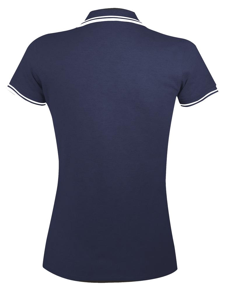 Рубашка поло женская Pasadena Women 200 с контрастной отделкой, темно-синяя с белым, синий, белый, хлопок