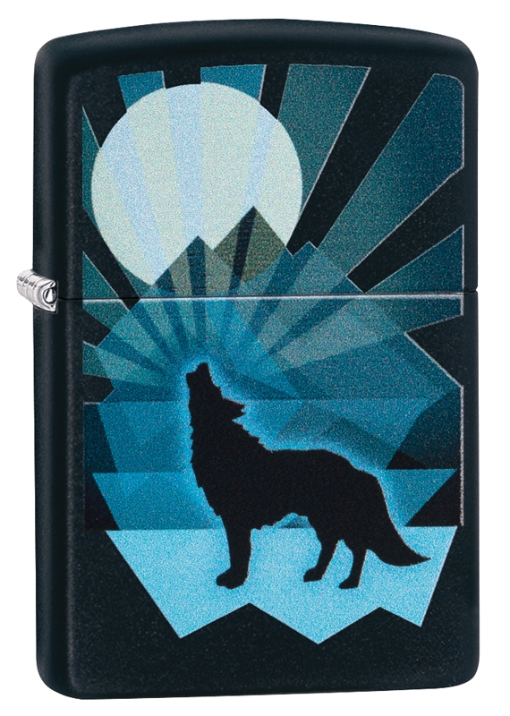 Зажигалка ZIPPO Wolf and Moon с покрытием Black Matte, латунь/сталь, чёрная, матовая, 38x13x57 мм, черный