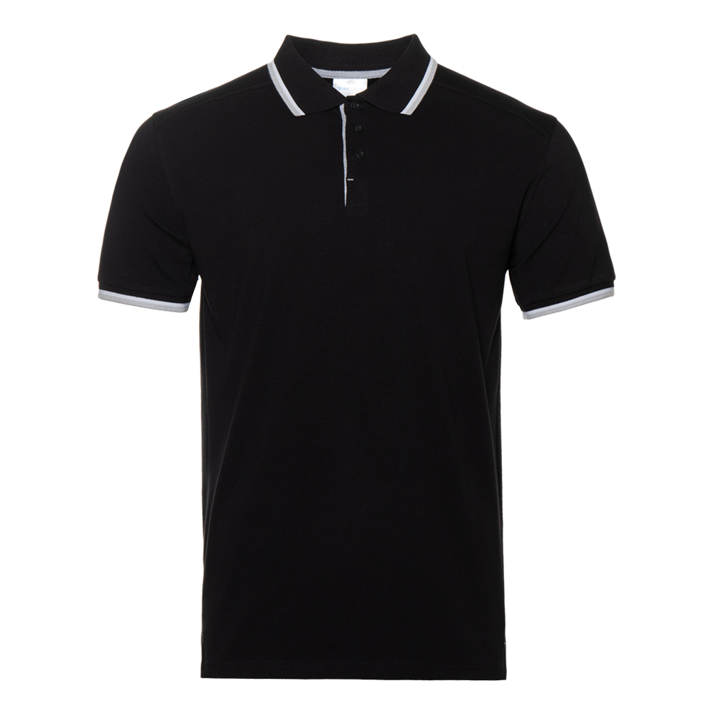 Рубашка поло унисекс STAN хлопок/эластан 200, 05, Чёрный с контрастом, 200 гр/м2, эластан
