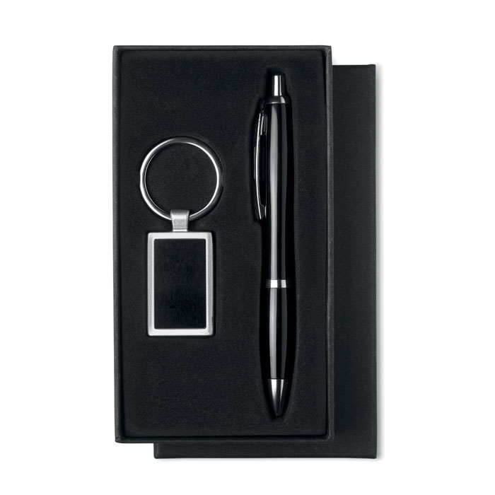 Набор: ручка шариковая и брелок, черный, алюминий
