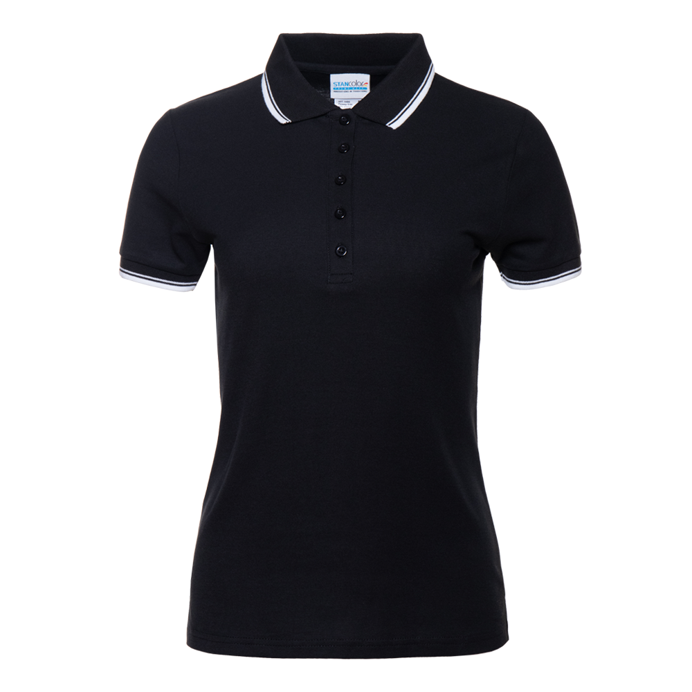 Рубашка поло женская STAN с окантовкой хлопок/полиэстер 185, 04BK, Чёрный, 185 гр/м2, хлопок