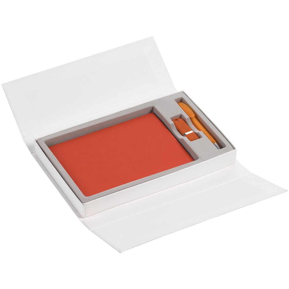 Коробка Three Part с ложементом под ежедневник, флешку и ручку, белая, белый, картон