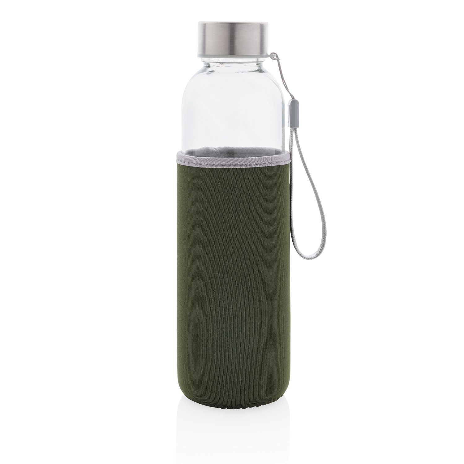 Стеклянная бутылка с чехлом из неопрена, зеленый, стекло; неопрен