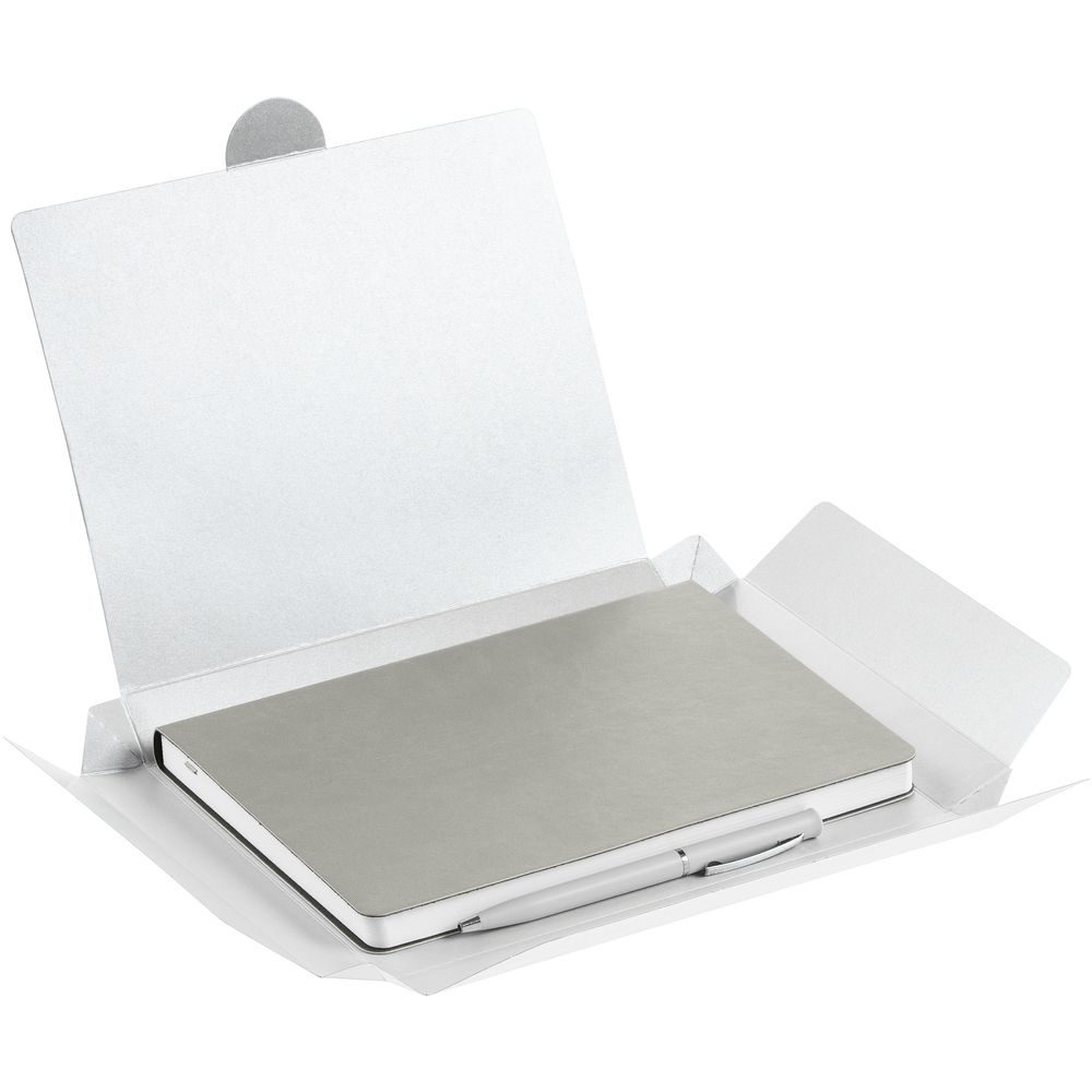 Набор Romano, светло-серый, серый, металл; коробка - картон, ежедневник - искусственная кожа; ручка - пластик