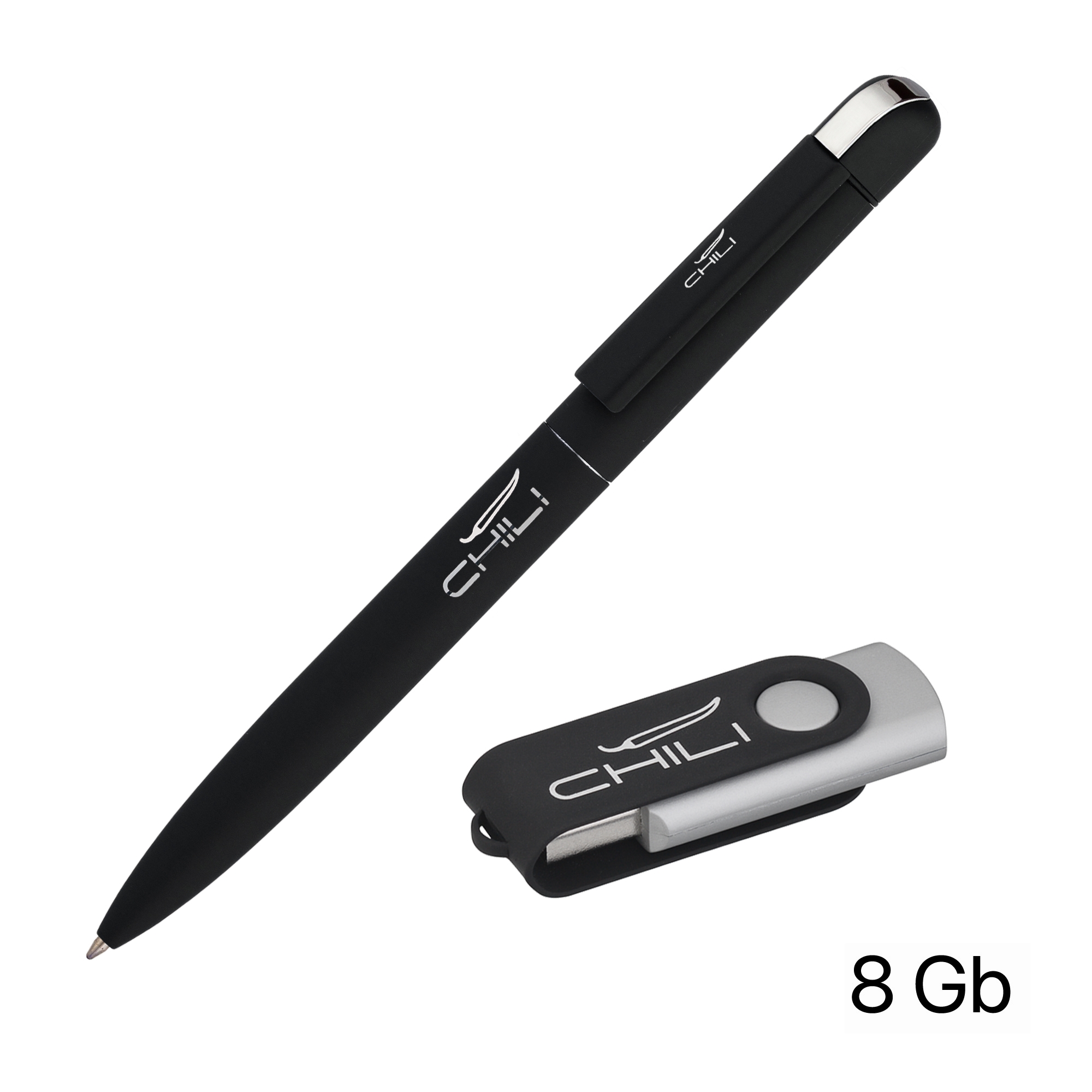 Набор ручка + флеш-карта 8 Гб в футляре, покрытие soft touch, черный, металл/soft touch