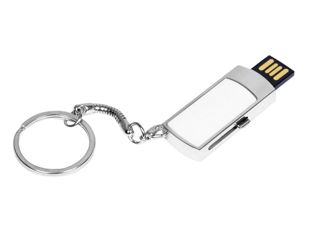 USB 2.0- флешка на 16 Гб с выдвижным механизмом и мини чипом, белый, серебристый, пластик, металл