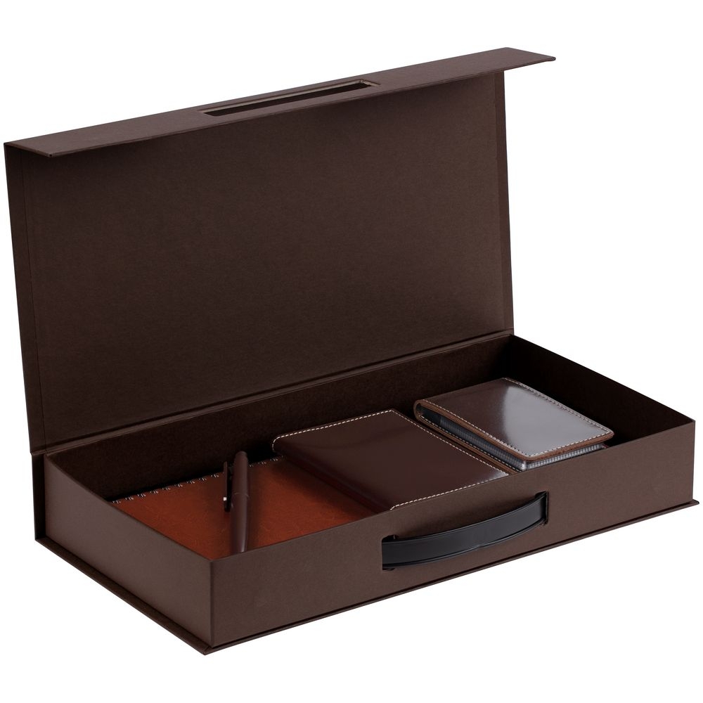 Коробка с ручкой Platt, коричневая, коричневый, картон