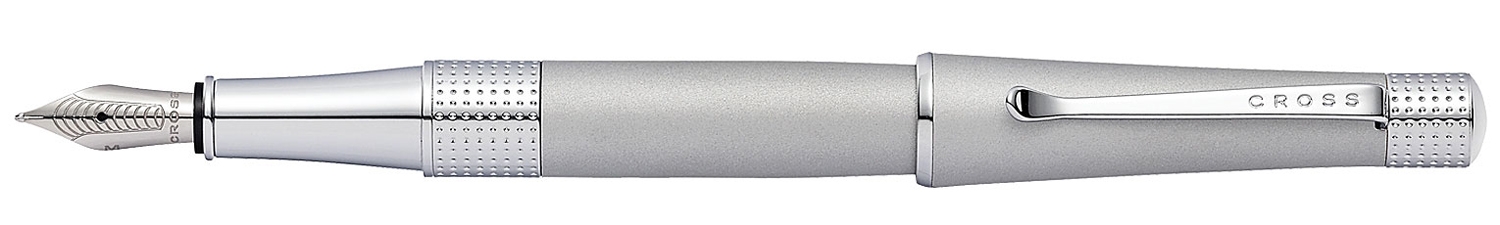 Перьевая ручка Cross Beverly. Цвет - серебристый матовый, перо - нержавеющая сталь, среднее, серебристый, латунь, нержавеющая сталь