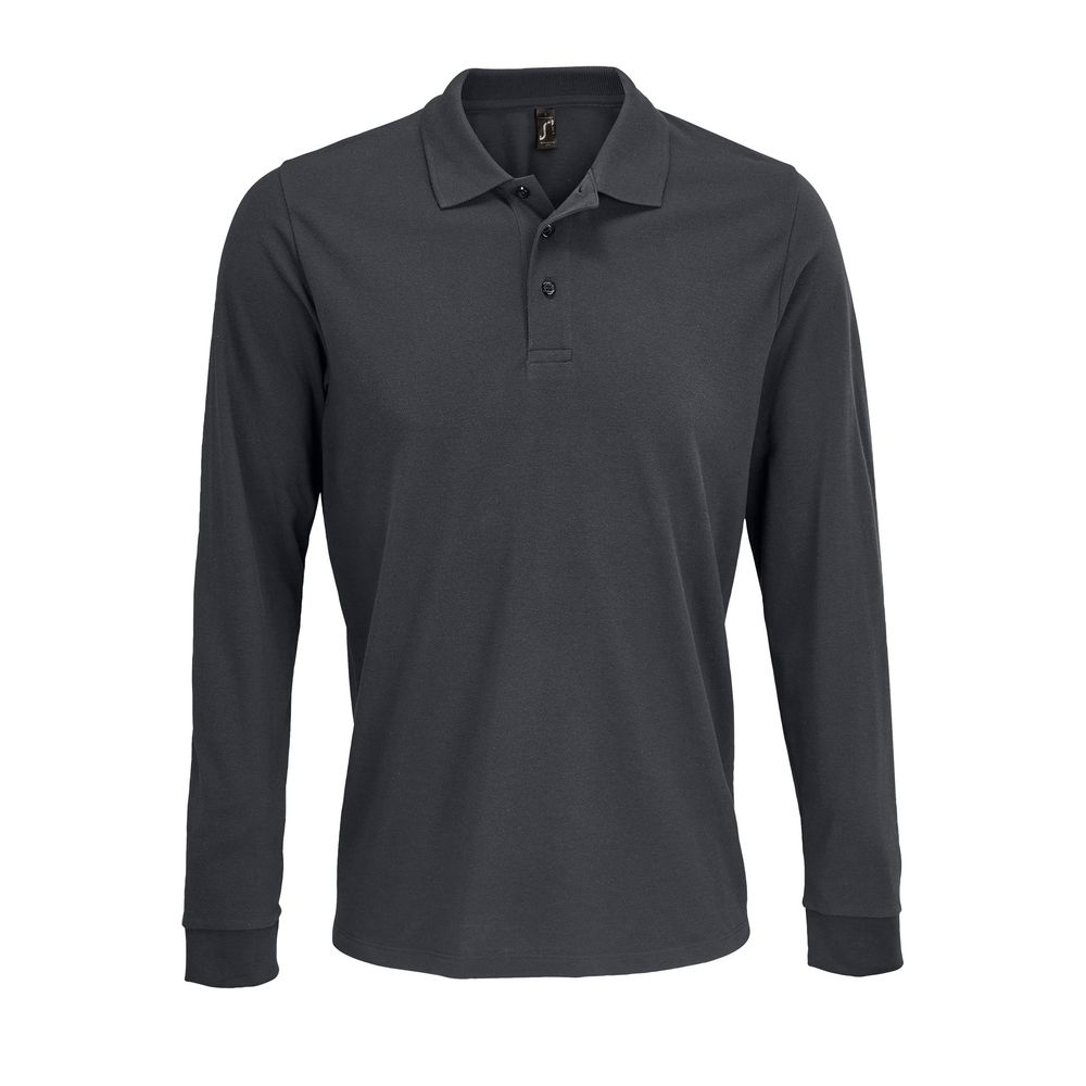 Рубашка поло с длинным рукавом Prime LSL, темно-серая, серый, полиэстер 65%; хлопок 35%, плотность 200 г/м²; пике
