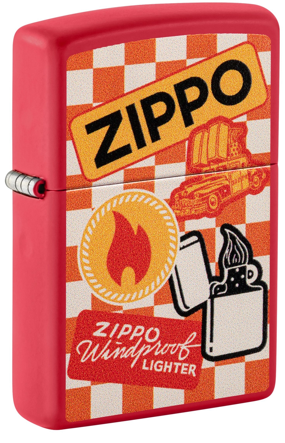 Зажигалка ZIPPO Retro Design с покрытием Red Matte, латунь/сталь, красная, матовая, 38x13x57 мм, красный